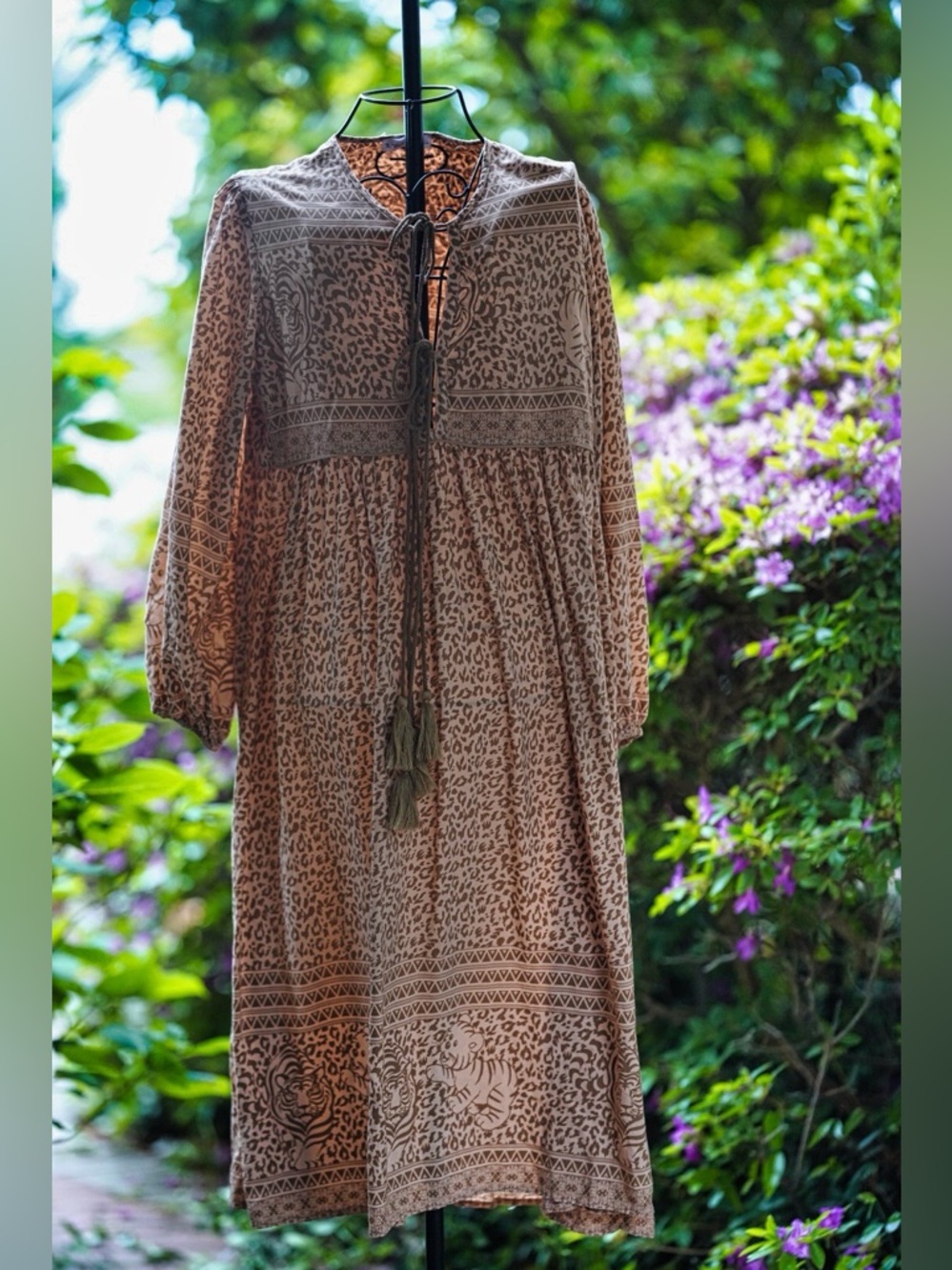 R. Vivimos Boho Floral & Tiger Print Midi Dress - Size Large (12/14)